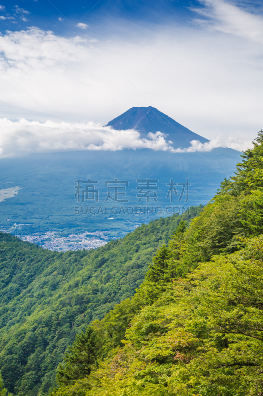 富士山,清新,绿色,垂直画幅,天空,美,登山杖,气候,休闲活动,云