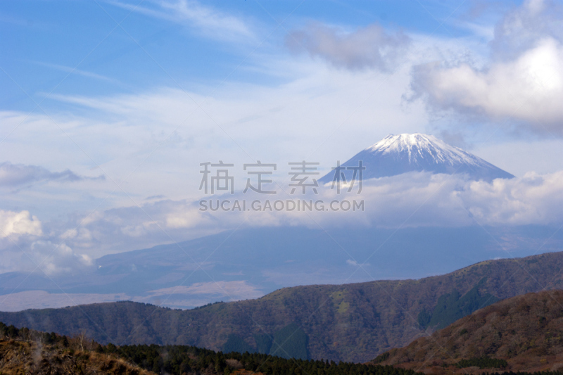 日本,云,富士山,两个物体,富士箱根伊豆国立公园,留白,国家公园,水平画幅,秋天,无人