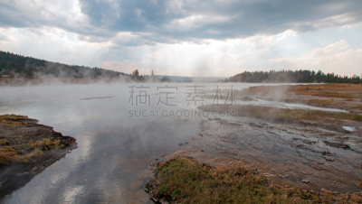 怀俄明,湖,黄石公园,美国,下喷泉盆地,蒸汽,热,水,天空,美国西部