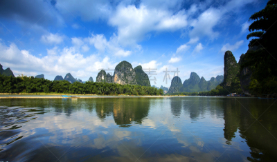 漓江,桂林,兴平,丽江,阳朔,中国南部,水,天空,水平画幅,无人