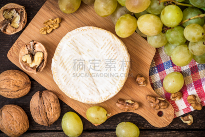 软乳酪,乡村风格,木制,胡桃,白葡萄,背景,布里白乳酪,模塑,奶制品,芳香的