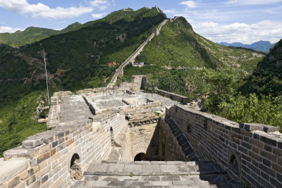 长城,天空,水平画幅,墙,古老的,旅行者,夏天,户外,要塞,石材