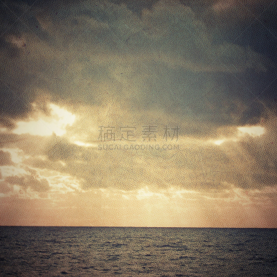水,阳光光束,在上面,1970年-1979年,负冲效果,天空,古董,纹理效果,风化的,无人
