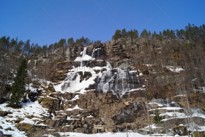 水,水平画幅,雪,瀑布,无人,户外,德国北海地区,湖,松恩峡湾,voringsfossen