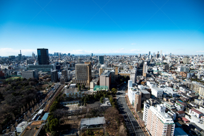 东京,拥挤的,居住区,都市风景,建筑外部,天空,水平画幅,无人,蓝色,城市天际线