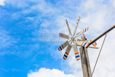 天空,蓝色,纸风车,转动的风车,留白,风,车轮,气候,水平画幅,户外