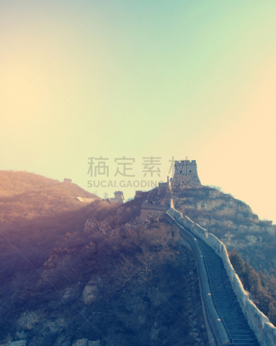 长城,垂直画幅,山,古老的,旅行者,户外,要塞,非凡的,边界,建筑业
