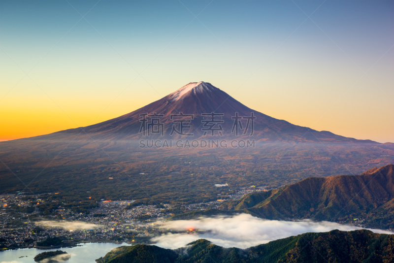 富士山,日本,富士河口湖,河口湖,里山,水平画幅,山,夜晚,无人