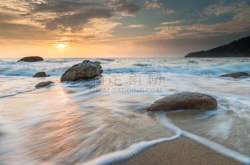 沙子,海滩,海洋,波浪,分界线,莱什,水,天空,水平画幅,无人