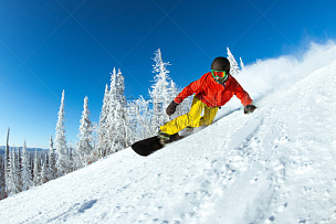 滑雪坡,滑雪板,迅速,滑梯,天空,留白,休闲活动,雪,旅行者,男性