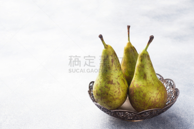 清新,熟的,梨,灰色背景,留白,篮子,选择对焦,农业,素食,自然界的状态