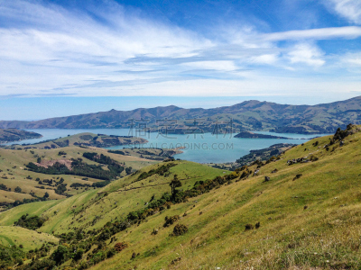视角,akaroa,新西兰南岛,新西兰坎特伯雷地区,新西兰,山,海港,海岸线,水湾,户外