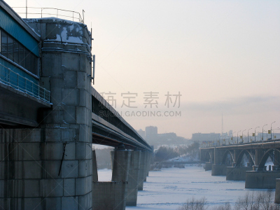 河流,桥,地铁,仅一名男孩,在上面,新西伯利亚,前苏联,水平画幅,雪,无人
