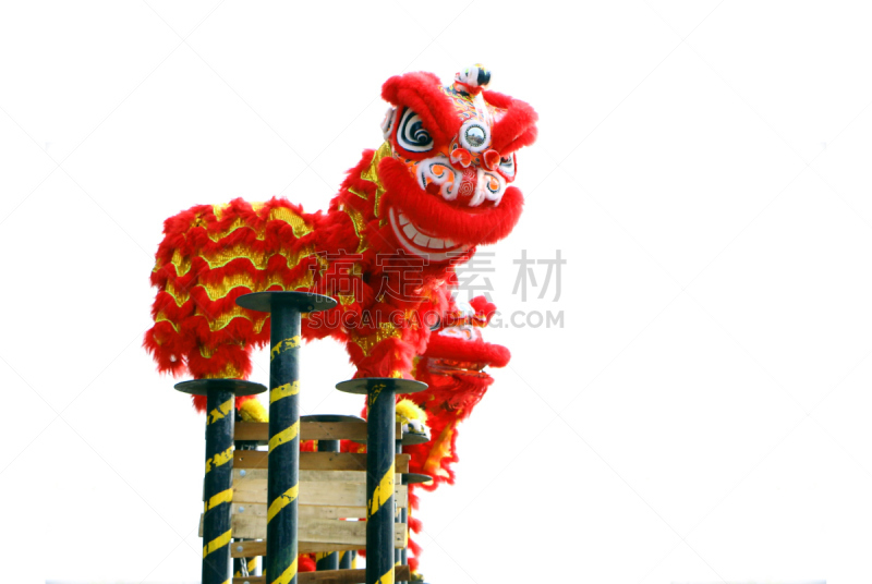 新年前夕,狮子舞蹈,杆,高大的,传统节日,狮子,古服装,传统,新的,杂色的