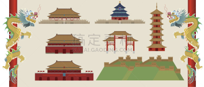 著名景点,中国,建筑结构,亚洲,扁平化设计,国内著名景点,红色,北京,平坦的,图像