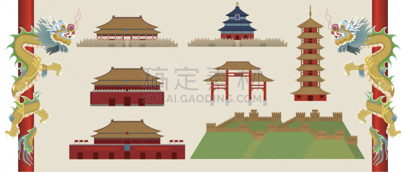 著名景点,中国,建筑结构,亚洲,扁平化设计,国内著名景点,红色,北京,平坦的,图像