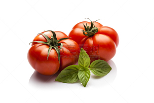 heirloom tomato,罗勒,白色背景,嫩枝,西红柿,有蔓植物,成组图片,蔬菜,两个物体,清新