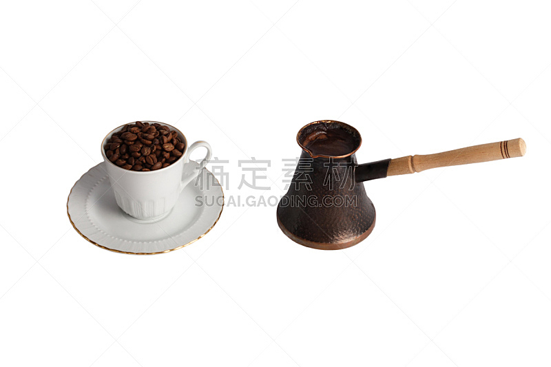 咖啡壶,杯,咖啡豆,烤咖啡豆,褐色,芳香的,水平画幅,无人,茶碟,饮料