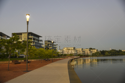 伯利·格里芬湖,金斯敦,郊区,堪培拉,水平画幅,建筑,无人,早晨,建筑外部,户外