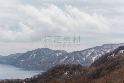山,日本,北海道,冬天,雪,洞爷湖,城市,水,天空,美