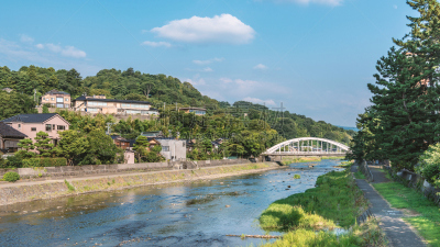 浅野河,金泽,风景,城市,东茶屋町区,打水仗游戏,石川县,拱桥,木板路,城镇景观