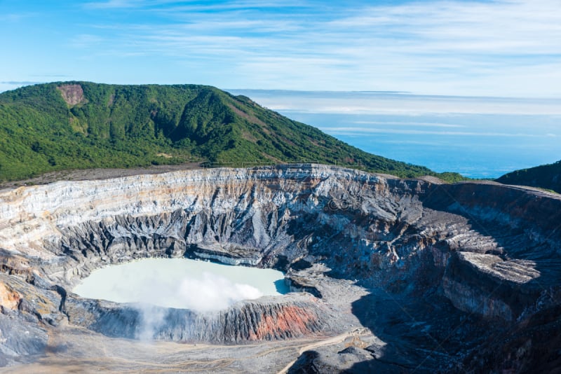 波阿斯火山,火山,哥斯达黎加,水,天空,透过窗户往外看,美洲,烟,湖,热带气候