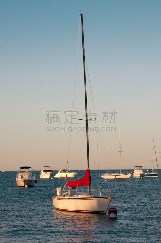 密歇根湖,船,垂直画幅,留白,浮标,固定的,无人,海港,夏天,户外