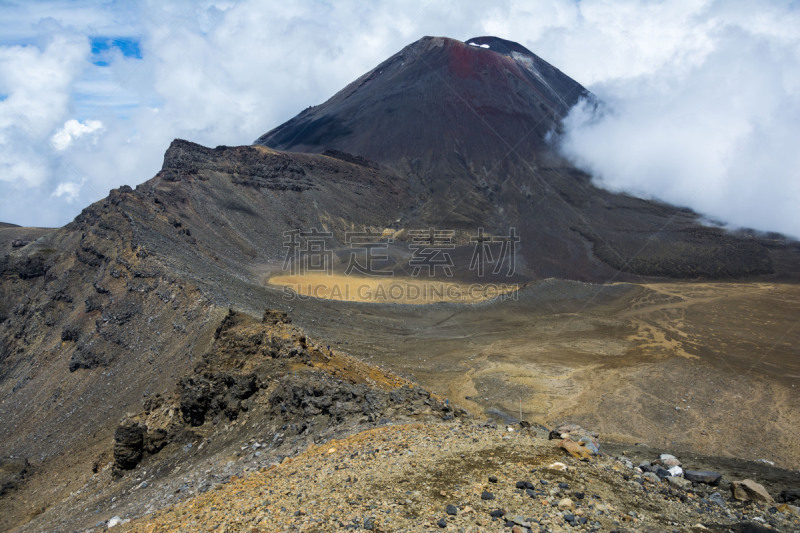 火山口,视角,南,瑙鲁赫伊山,加里穿越,水平画幅,火山地形,夏天,户外,硫磺