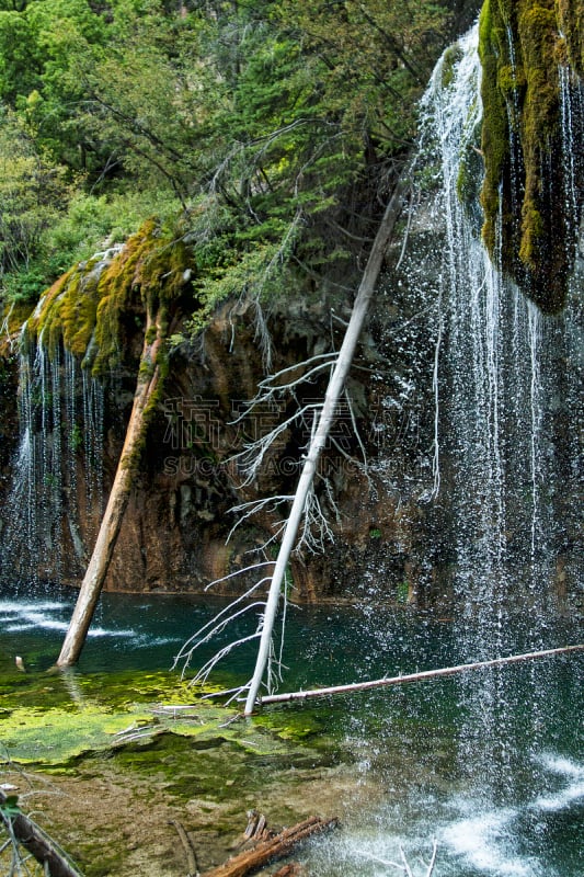 湖,垂直画幅,山,瀑布,无人,格伦伍德斯普林斯,科罗拉多州,风景,户外,旅途