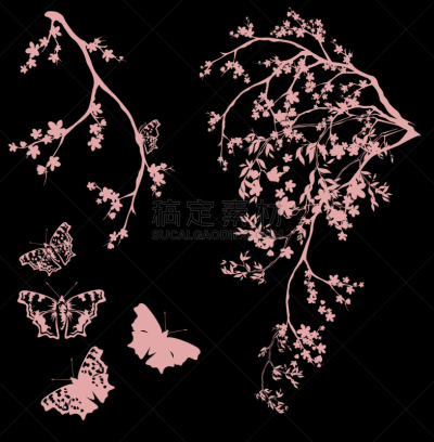 春天,蝴蝶,园林,自然美,装饰物,植物,夏天,剪贴画,绘画插图,樱花