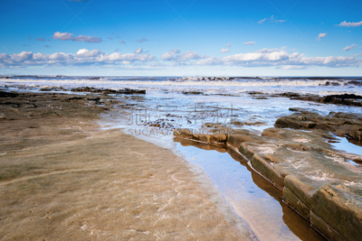 岩石,druridge bay,水,天空,水平画幅,云,风化的,沙子,无人,英格兰