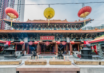 黄大仙祠,九龙,中国灯笼,水平画幅,建筑,无人,熏香,寺庙,亚洲,著名景点