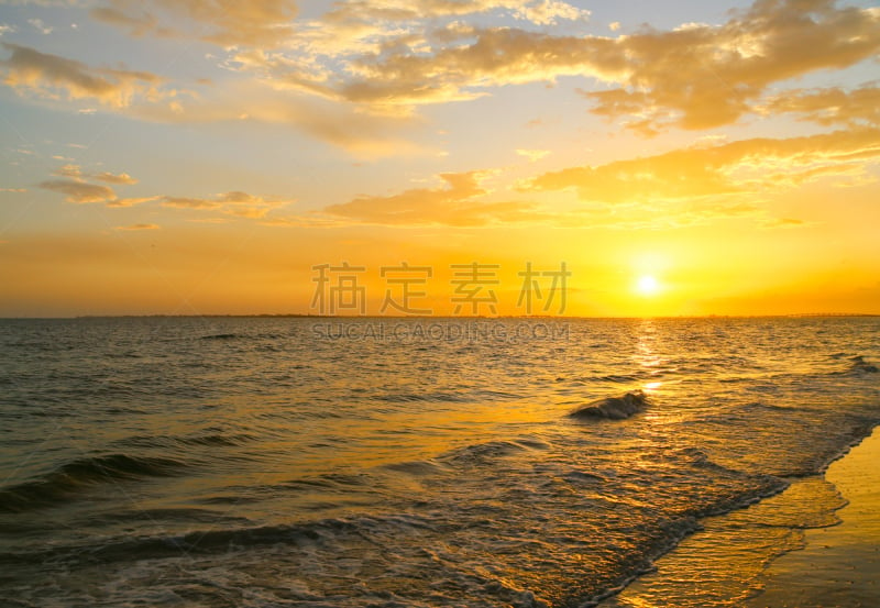 波浪,李郡,麦尔斯堡海滩,墨西哥湾,天空,水平画幅,沙子,无人,夏天,日落