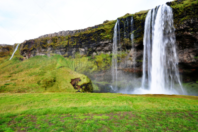 冰岛国,塞里雅兰瀑布,seljalandsfoss waterfall,冰岛中南部,褐色,水平画幅,瀑布,无人,户外,湖