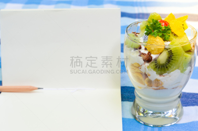 蔬菜,猕猴桃,酸奶,节日,前景聚焦,杯,铅笔,菜园,玉米片,草