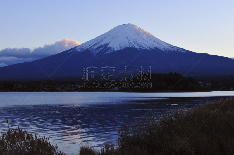 富士山,度假胜地,水平画幅,地形,雪,无人,日本,户外,湖,山