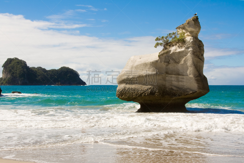 cathedral cove,海滩,宁静,水平画幅,地形,沙子,岩石,无人,巨石,科罗曼德尔半岛