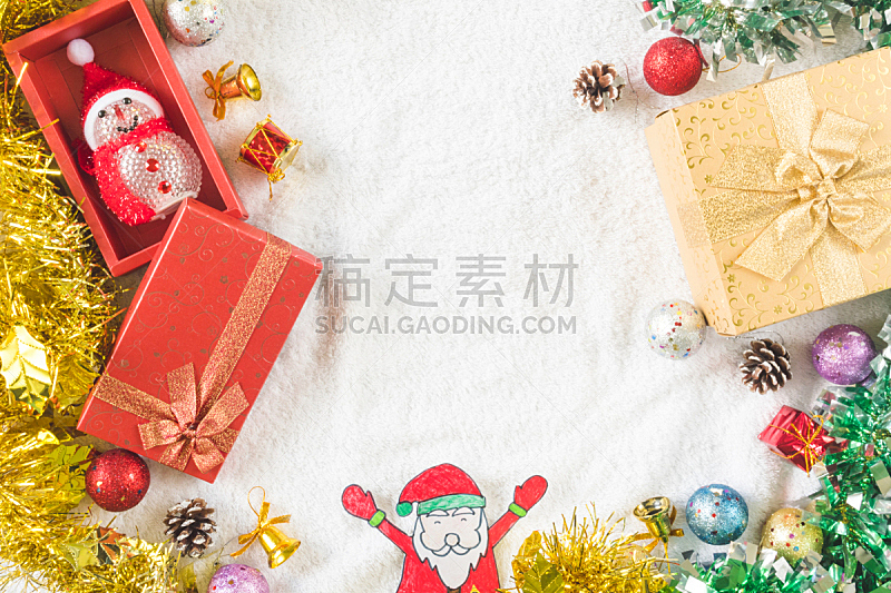 包装纸,圣诞装饰物,白色背景,美,新的,水平画幅,蝴蝶结,符号,圣诞老人