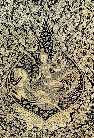 绘画作品,远古的,金叶,劳作动物,马车,垂直画幅,无人,古老的,泰国,佛教