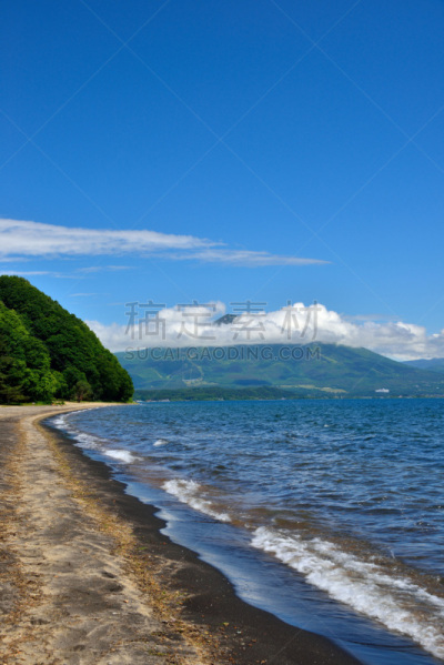 湖,垂直画幅,水,海滩,湖岸,无人,猪苗代湖,万代山,福岛县,户外