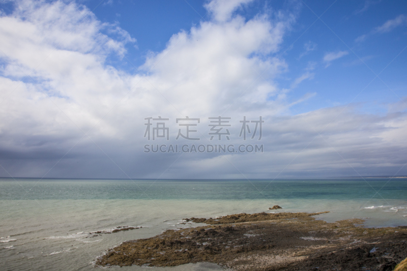 法国,诺曼底,海岸线,格兰福岛,云,波浪,夏天,户外,天空,沙子