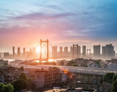 黄昏,吊桥,长江,湖北省,天空,水平画幅,无人,户外,都市风景,现代