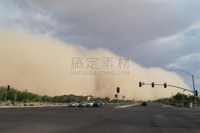 尘暴,红灯,暴风雨前的平静,预兆的,灰尘,红绿灯,暴风雨,美国,水平画幅,城市