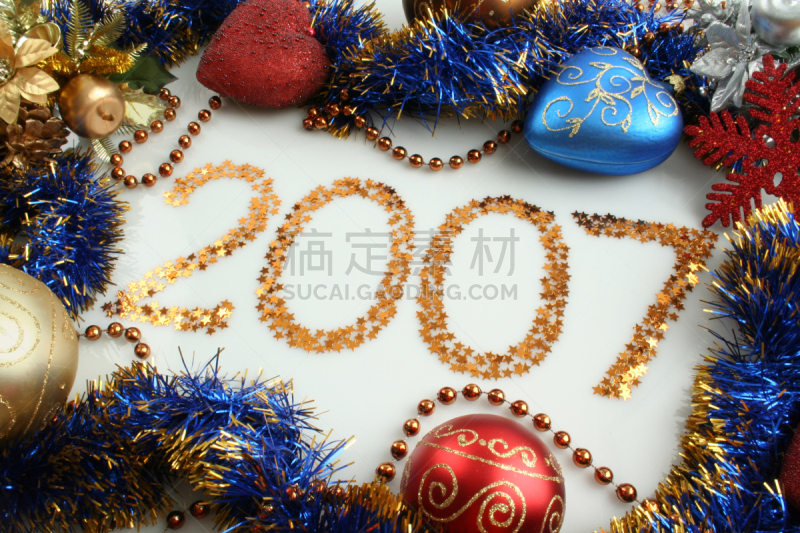 2007,新的,水平画幅,时间,花卉花环,五彩纸屑,等,概念,礼物