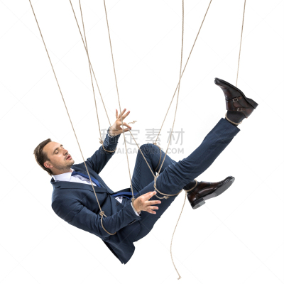 男商人,自由,绳子,分离着色,白色,努力,牵线木偶,木偶表演者,线绳,领导能力