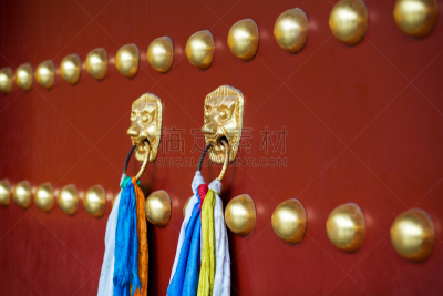 门,龙,多色的,戒指,雍和宫,水平画幅,无人,大门,红色,佛教