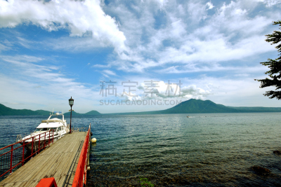 夏天,支笏湖,水,天空,美,水平画幅,旅行者,户外,湖,山