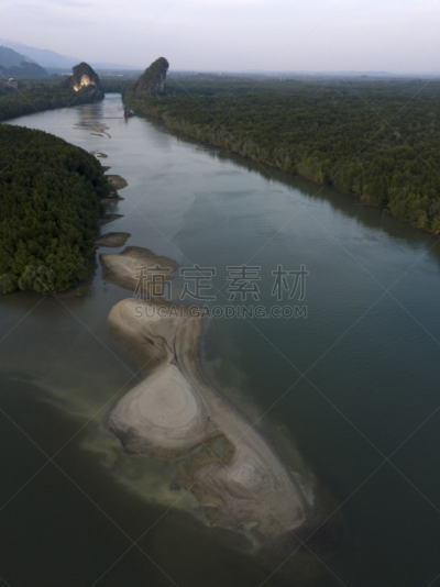泰国,河流,岩石,绿色,甲米,航拍视角,城镇,热带气候,著名景点,无人机