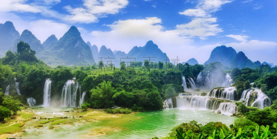 瀑布,越南,天堂,河床,卡斯基德山脉,水,水平画幅,湿,夏天,流动