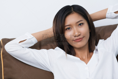 软垫,女人,特写,亚洲,懒人椅,宽松上衣,领导能力,在之后,经理,仅成年人